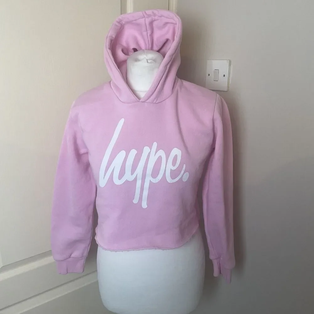 Hype Script Size 13 Years Crop Hoodie Girls OTH Hoody Hooded Top Tape Baby Pink - Picture 1 of 14